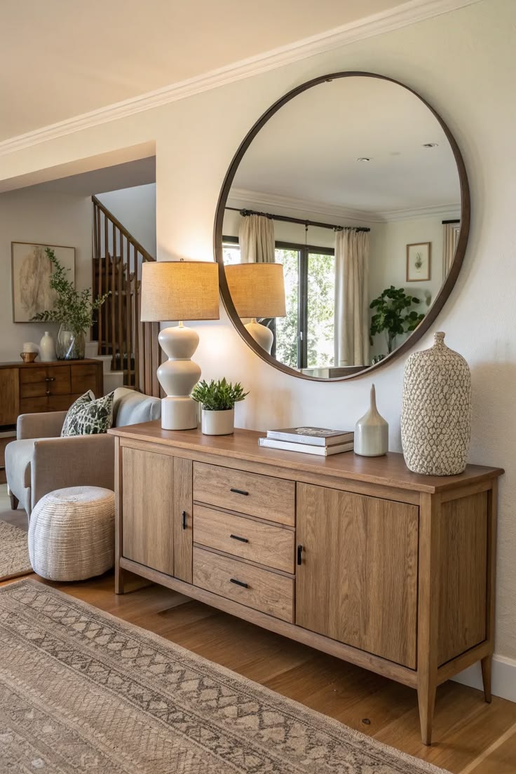 living room wall ideas with mirror