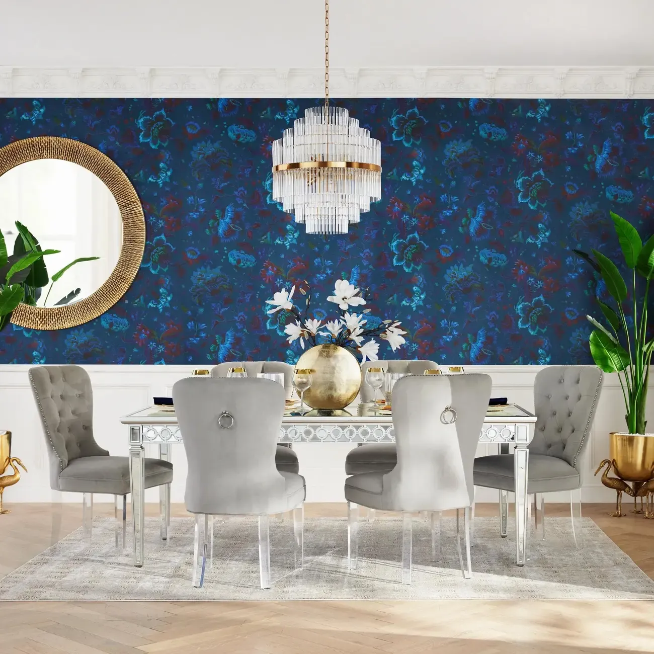 Modern Clear Glass Chandelier with Gold Finish Image - 7