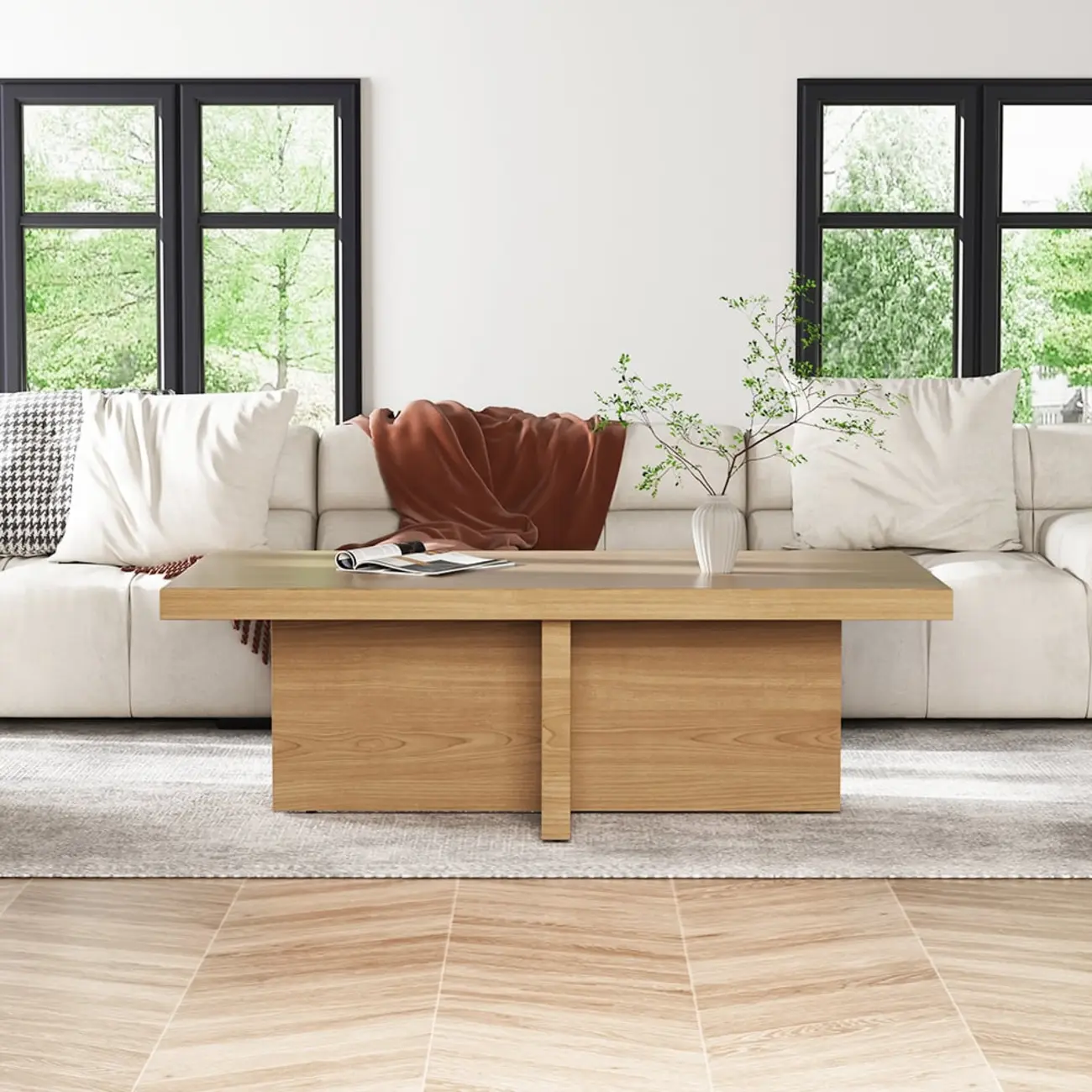 Modern Wood Coffee Table Rectangle-shaped in Natural Rustic Image - 5 | homeyfad