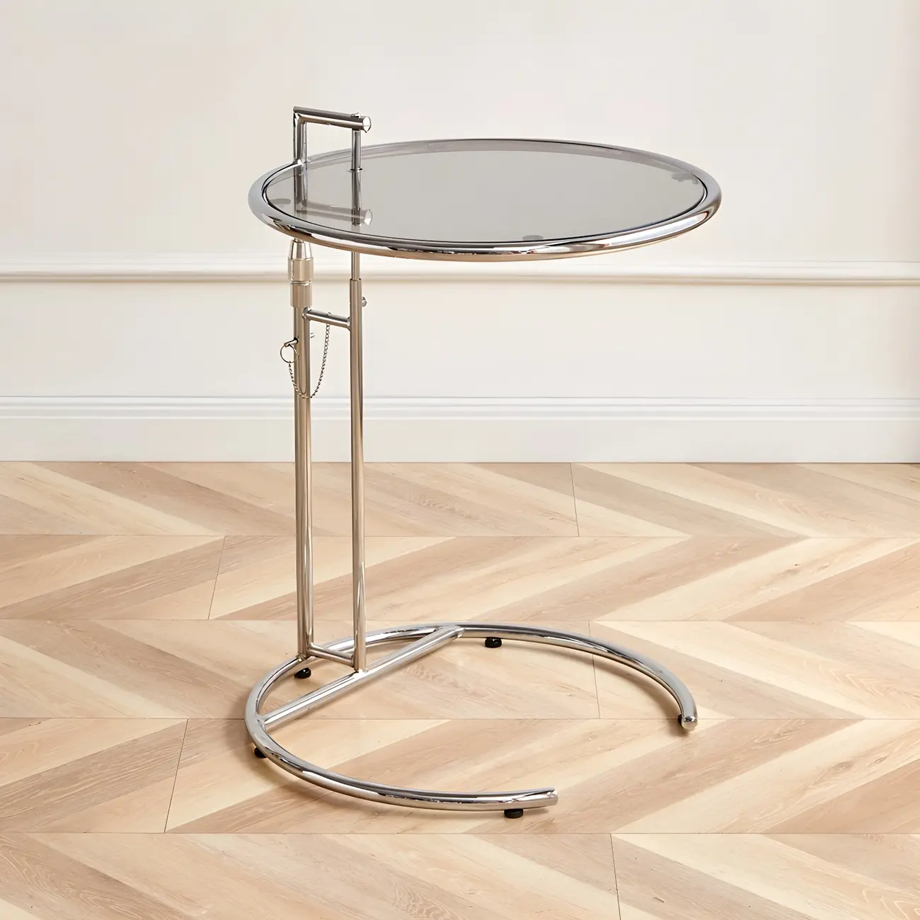 Silver Round C-Shaped Adjustable Height End Table Image - 2 | homeyfad