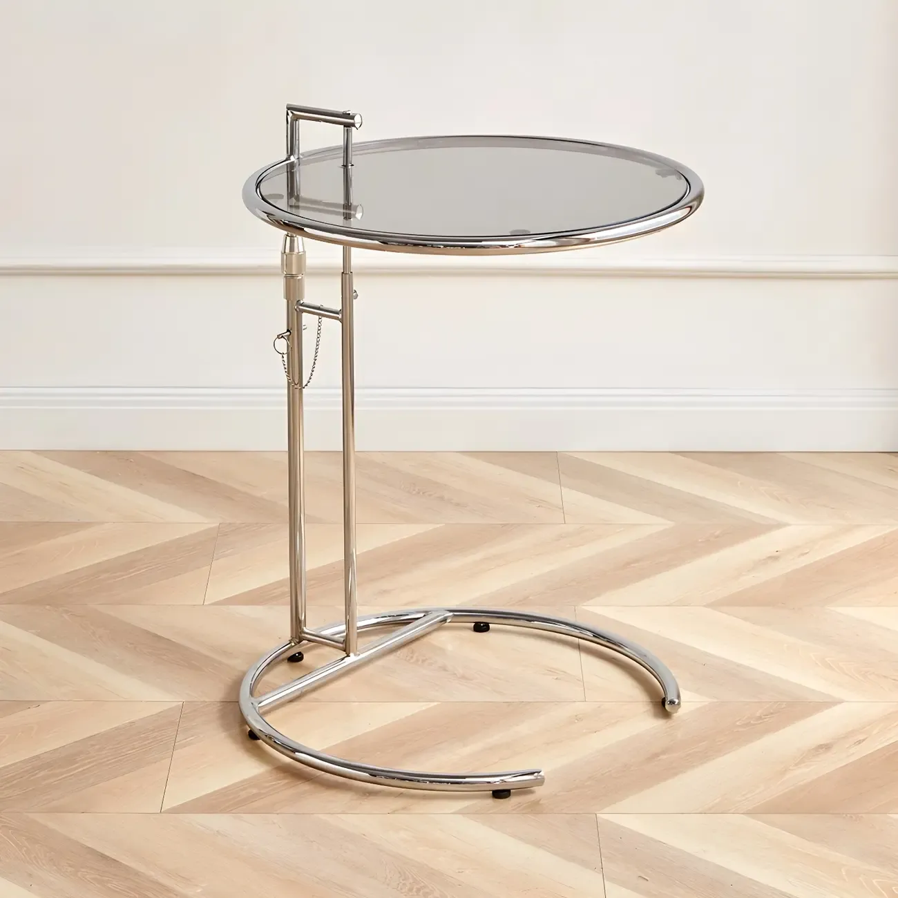 Silver Round C-Shaped Adjustable Height End Table Image - 2