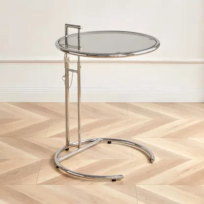 Silver Round C-Shaped Adjustable Height End Table Image - 2