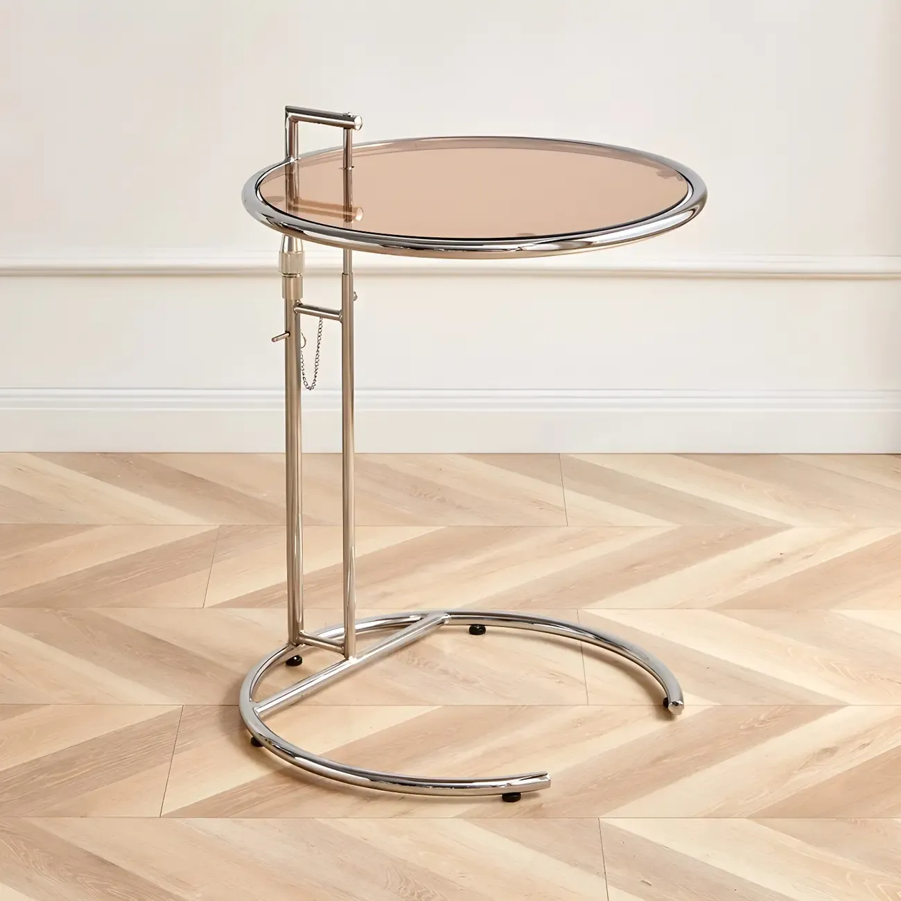 Silver Round C-Shaped Adjustable Height End Table Image - 3