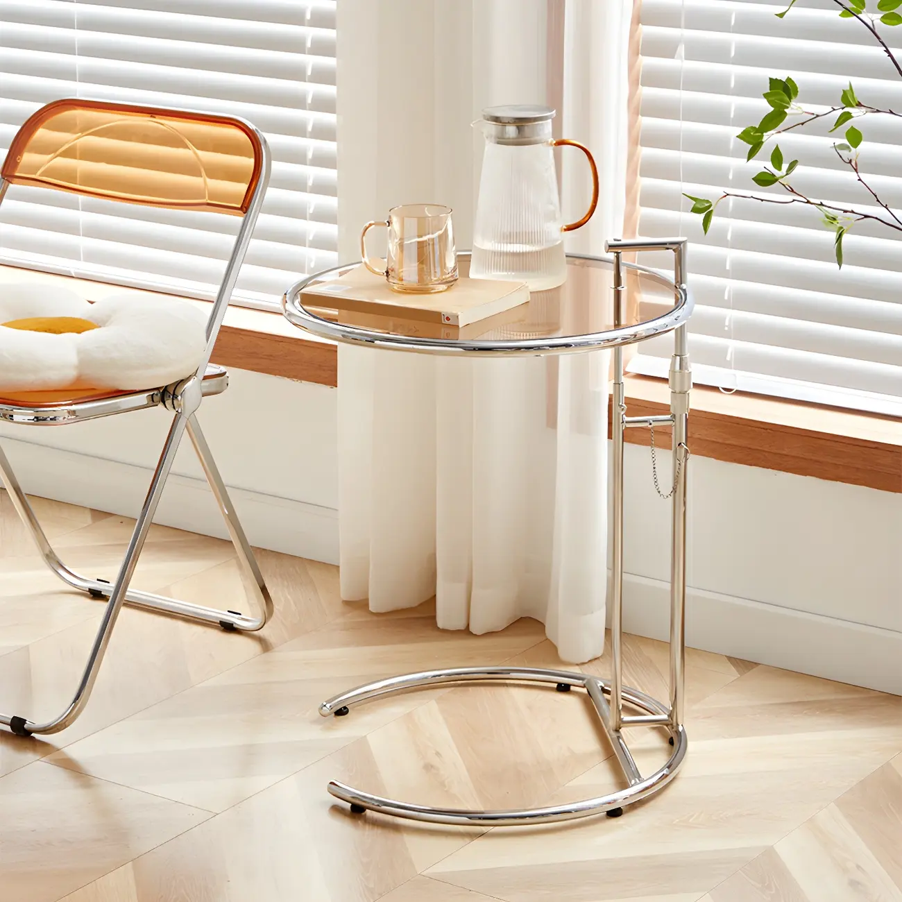 Silver Round C-Shaped Adjustable Height End Table Image - 4 | homeyfad