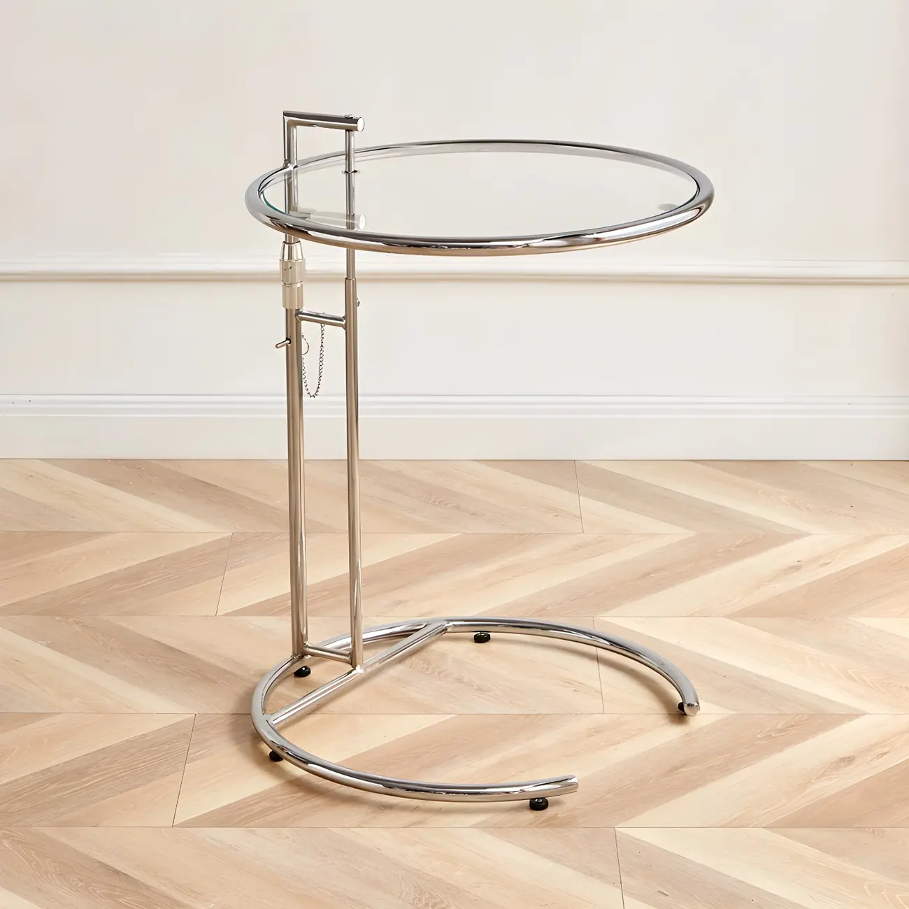 Silver Round C-Shaped Adjustable Height End Table Image - 5 | homeyfad