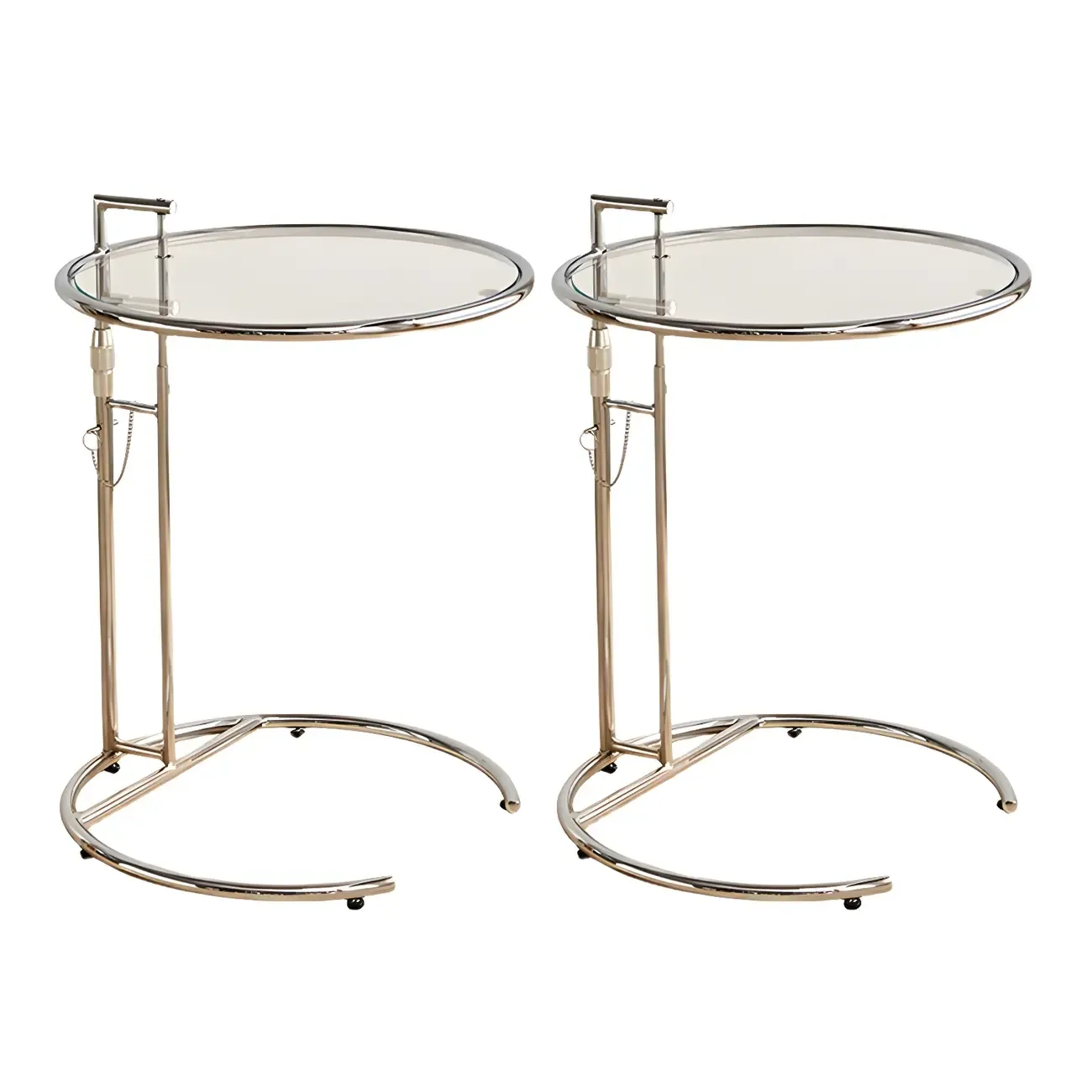 Silver Round C-Shaped Adjustable Height End Table Image - 7