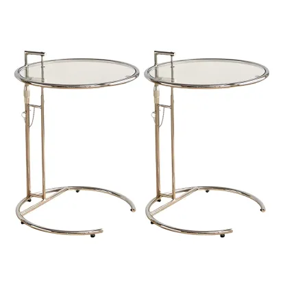 Silver Round C-Shaped Adjustable Height End Table Image - 7