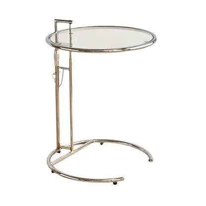 Silver Round C-Shaped Adjustable Height End Table Image - 10