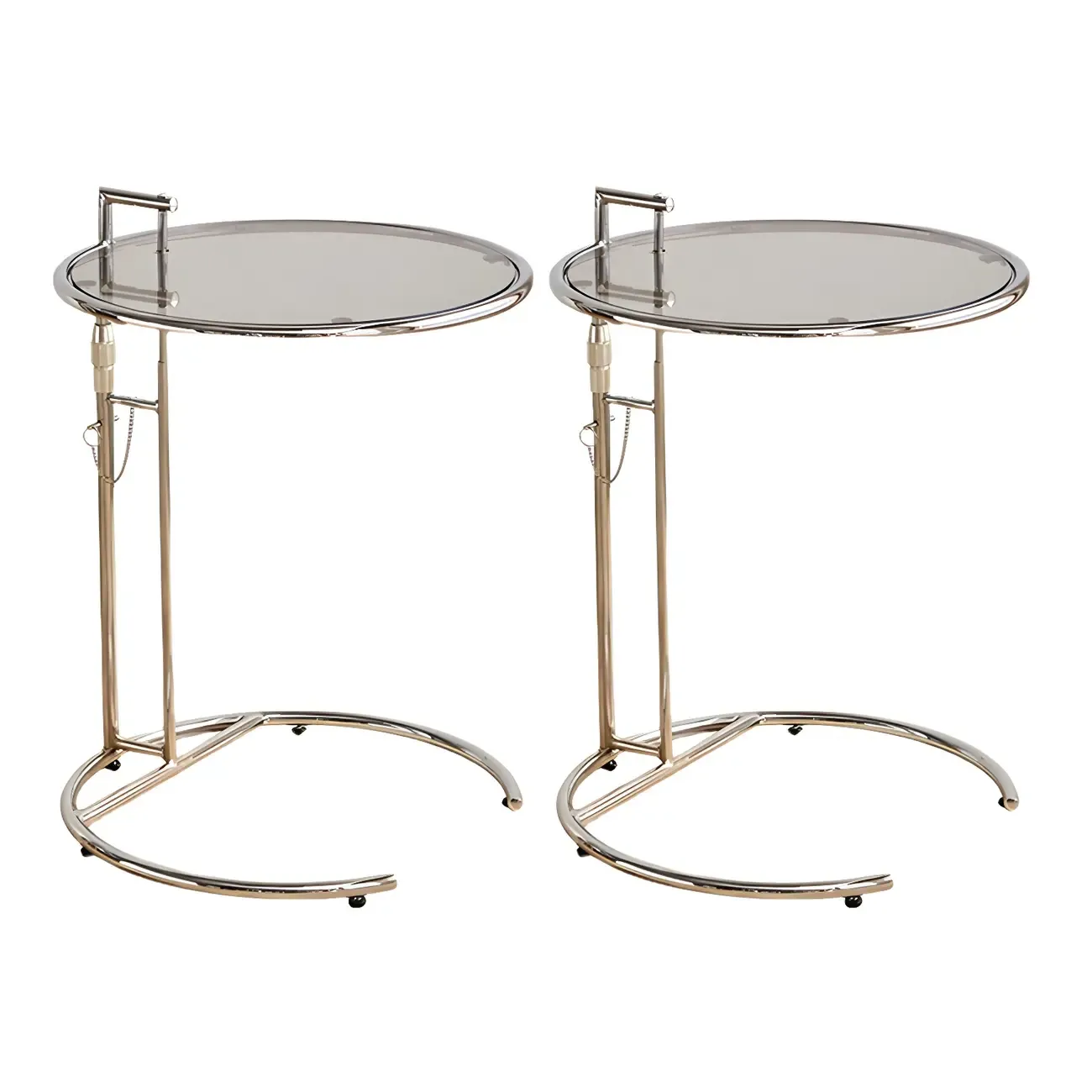 Silver Round C-Shaped Adjustable Height End Table Image - 11