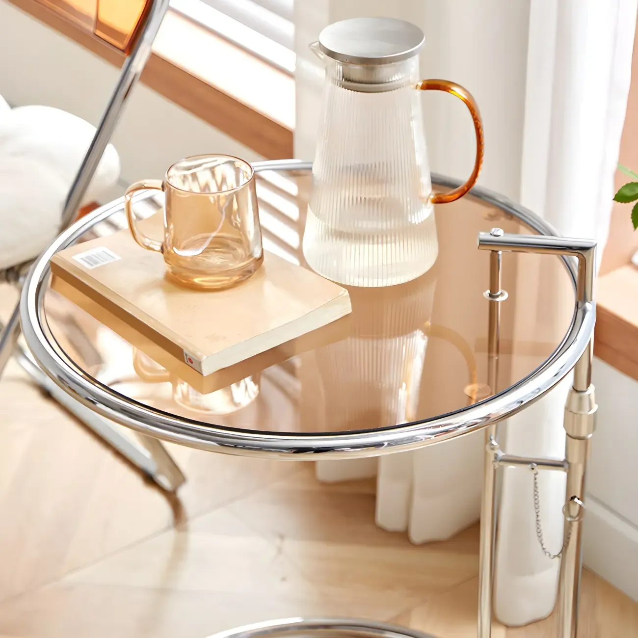 Silver Round C-Shaped Adjustable Height End Table Image - 12