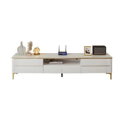 Stylish Stone Mueble Para TV Stand with Open Storage & Drawers Image - 4
