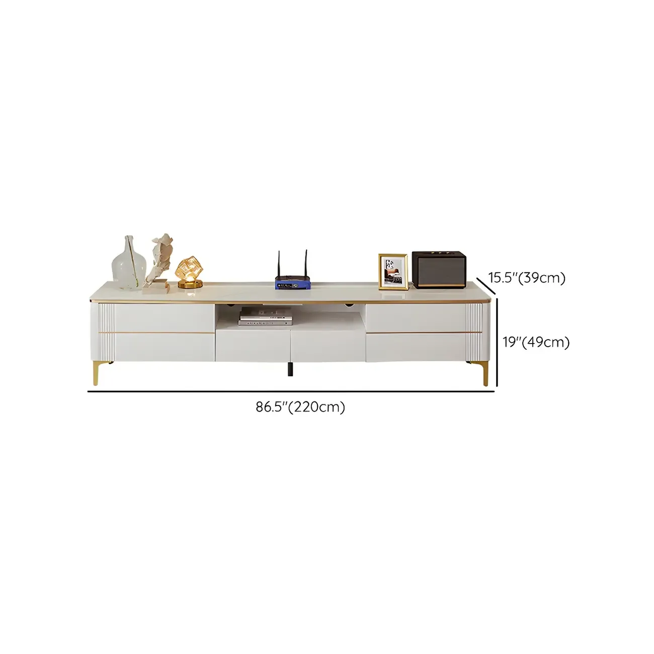 Stylish Stone Mueble Para TV Stand with Open Storage & Drawers Image - 11