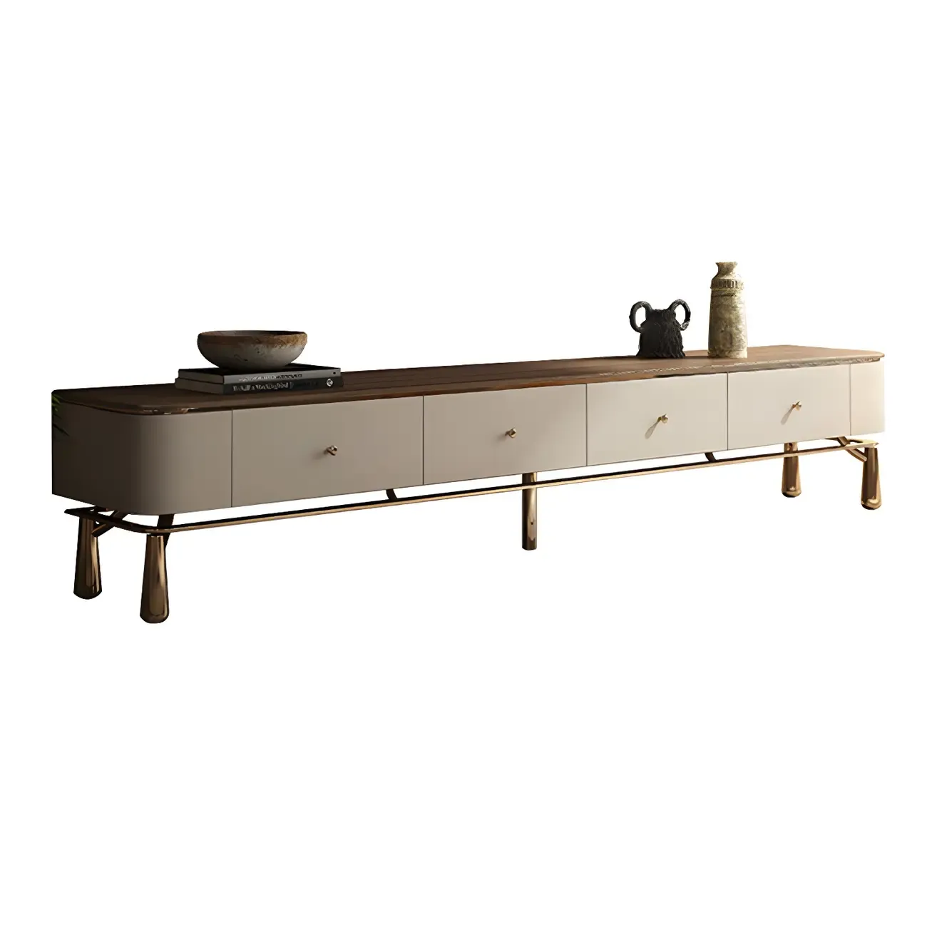 Modern Brown Wooden TV Stand with Drawers for Living Room Image - 5