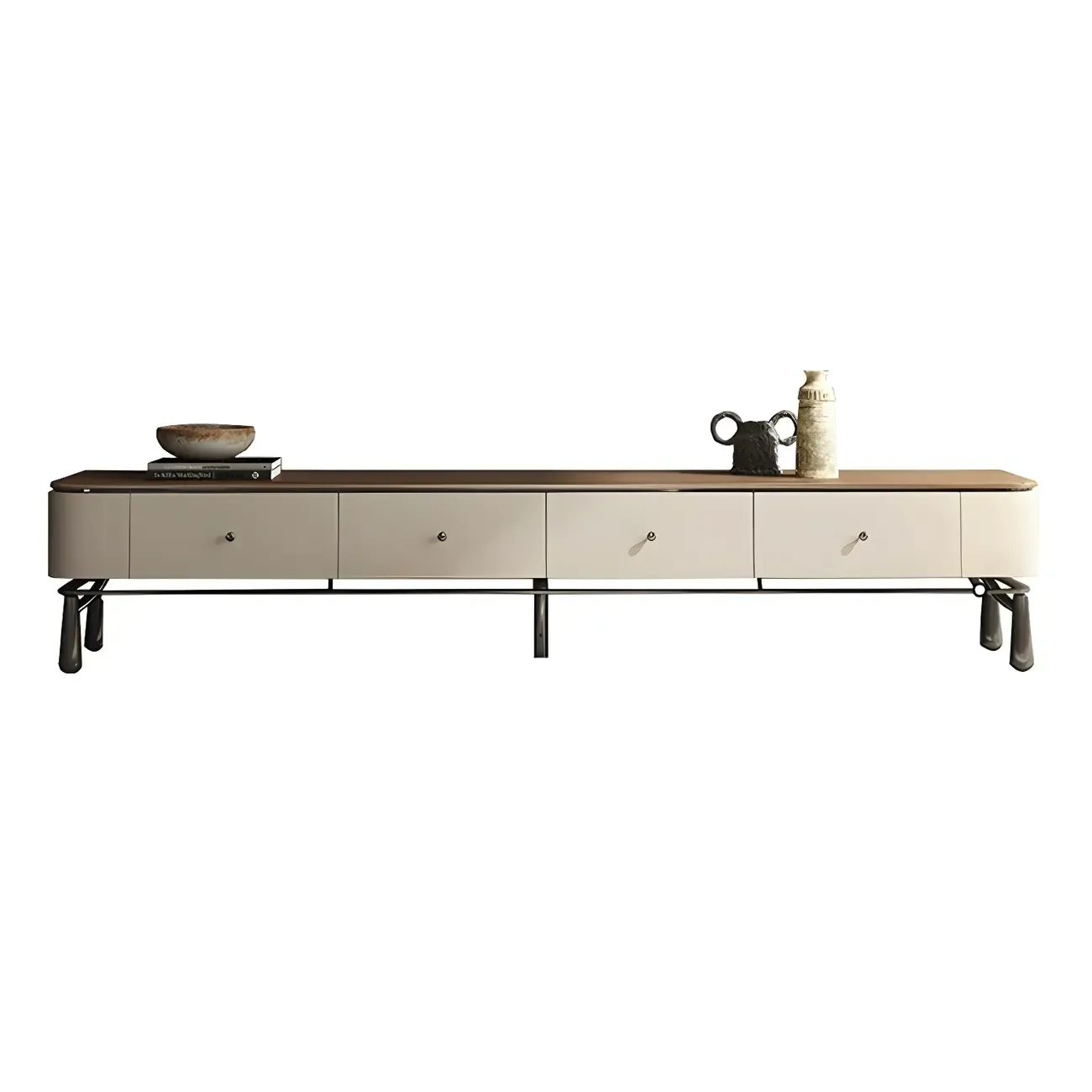 Modern Brown Wooden TV Stand with Drawers for Living Room Image - 8