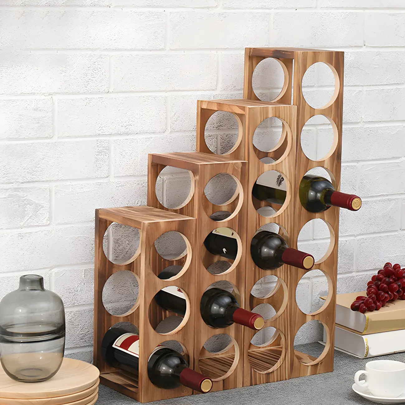 Natural Wooden Stackable Wine Rack Tabletop Wine Holder | homeyfad