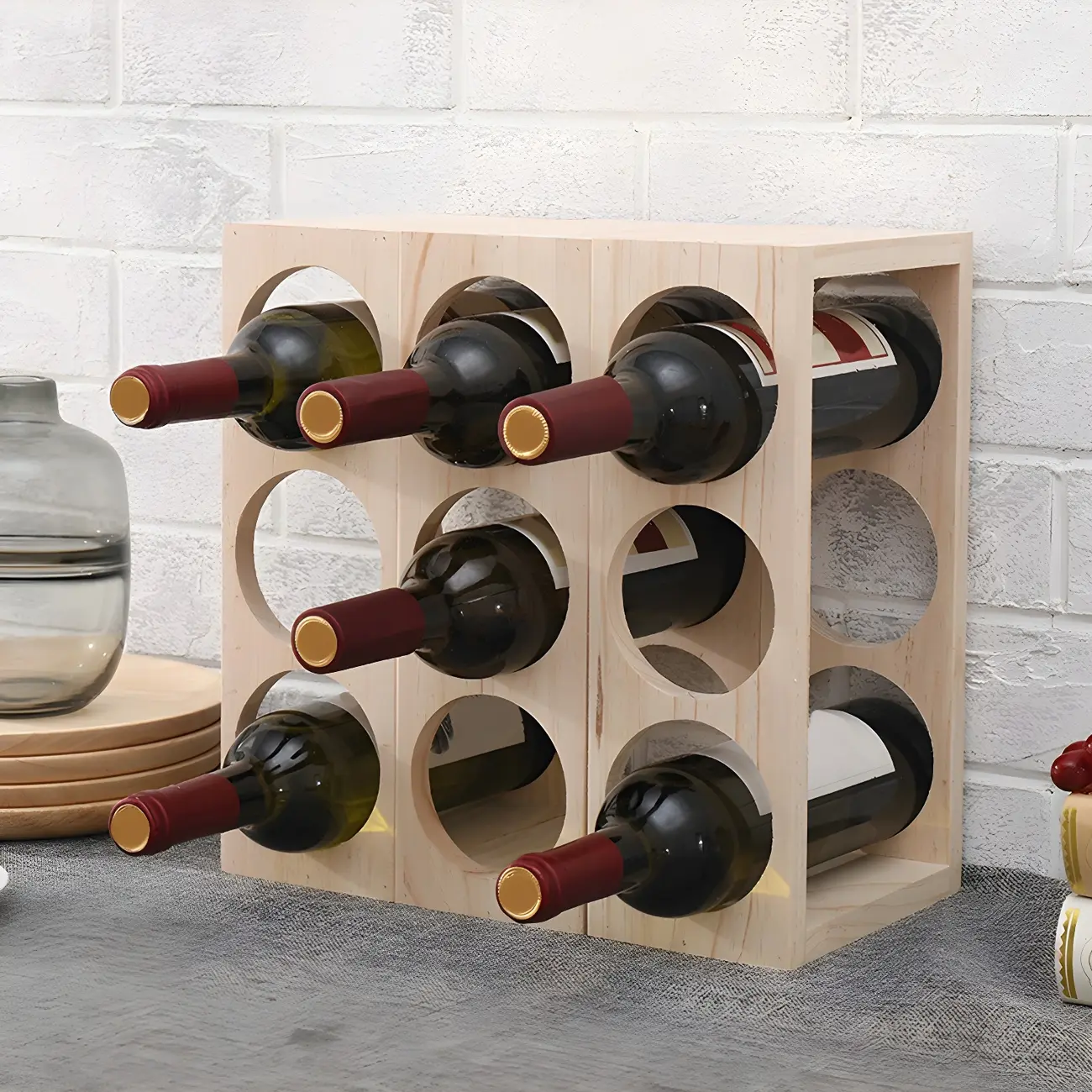 Natural Wooden Stackable Wine Rack Tabletop Wine Holder | homeyfad