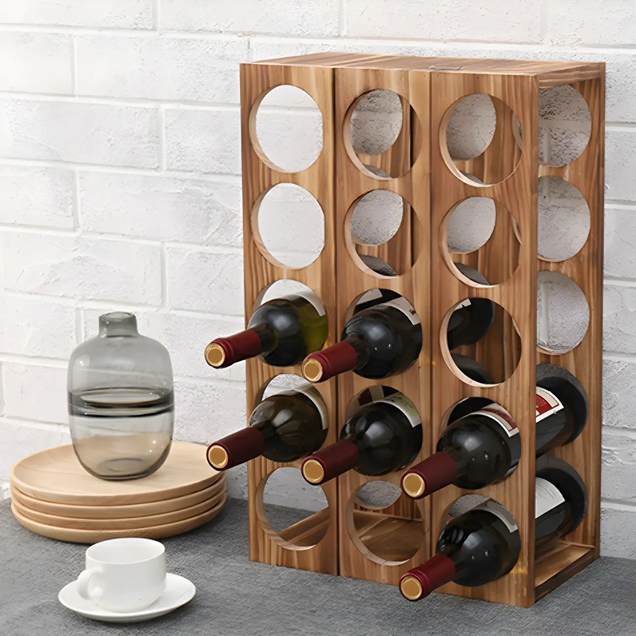 Natural Wooden Stackable Wine Rack Tabletop Wine Holder | homeyfad