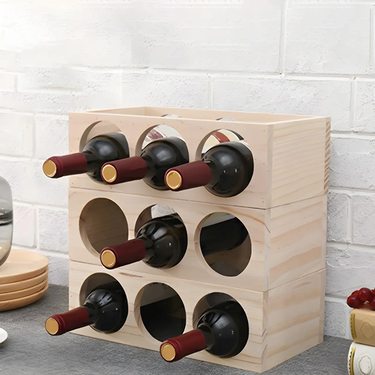 Natural Wooden Stackable Wine Rack Tabletop Wine Holder | homeyfad
