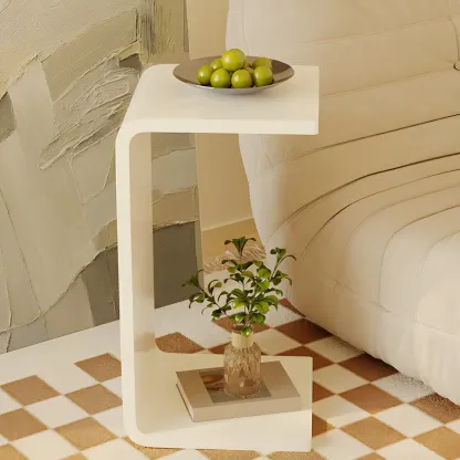 Simple White Acrylic C-Shaped Square Side Table Image - 6