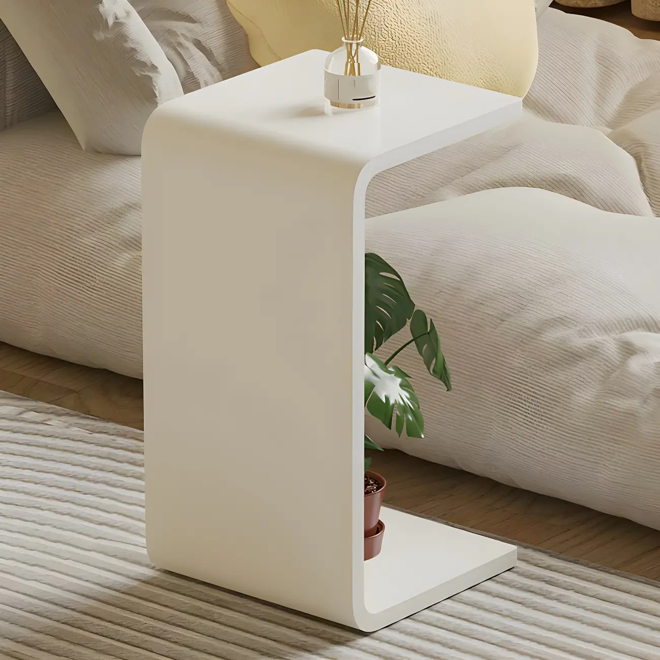 Simple White Acrylic C-Shaped Square Side Table Image - 7 | homeyfad