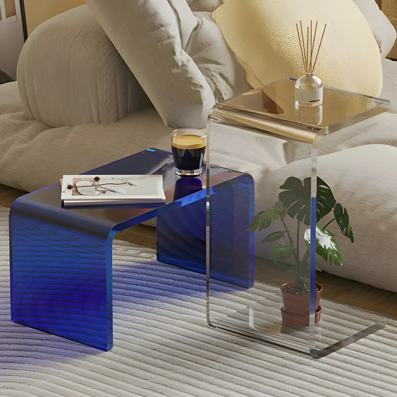 Simple White Acrylic C-Shaped Square Side Table Image - 3 | homeyfad