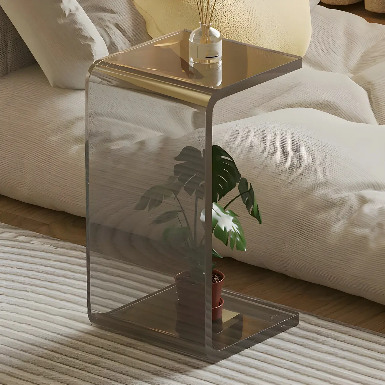 Simple White Acrylic C-Shaped Square Side Table Image - 4 | homeyfad