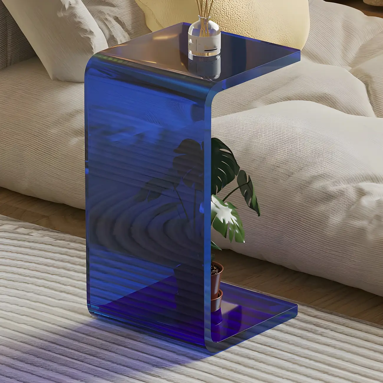 Simple White Acrylic C-Shaped Square Side Table Image - 5 | homeyfad