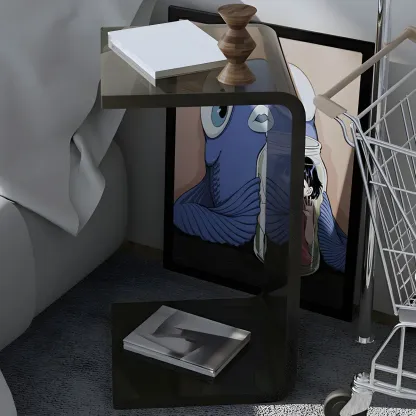 Simple White Acrylic C-Shaped Square Side Table Image - 5