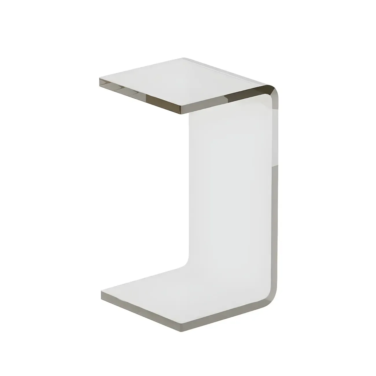 Simple White Acrylic C-Shaped Square Side Table Image - 16