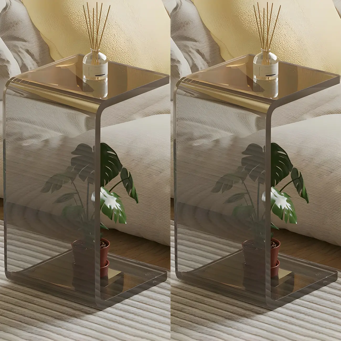 Simple White Acrylic C-Shaped Square Side Table Image - 12 | homeyfad