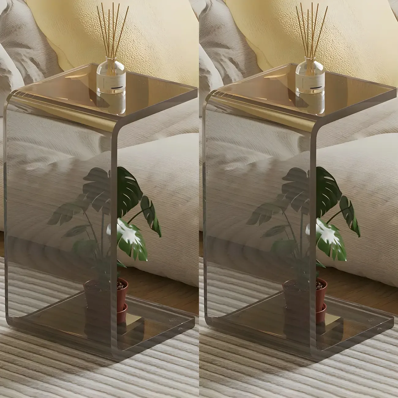 Simple White Acrylic C-Shaped Square Side Table Image - 12