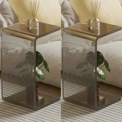 Simple White Acrylic C-Shaped Square Side Table Image - 12