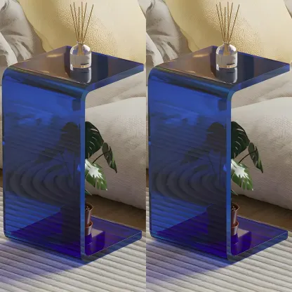 Simple White Acrylic C-Shaped Square Side Table Image - 13