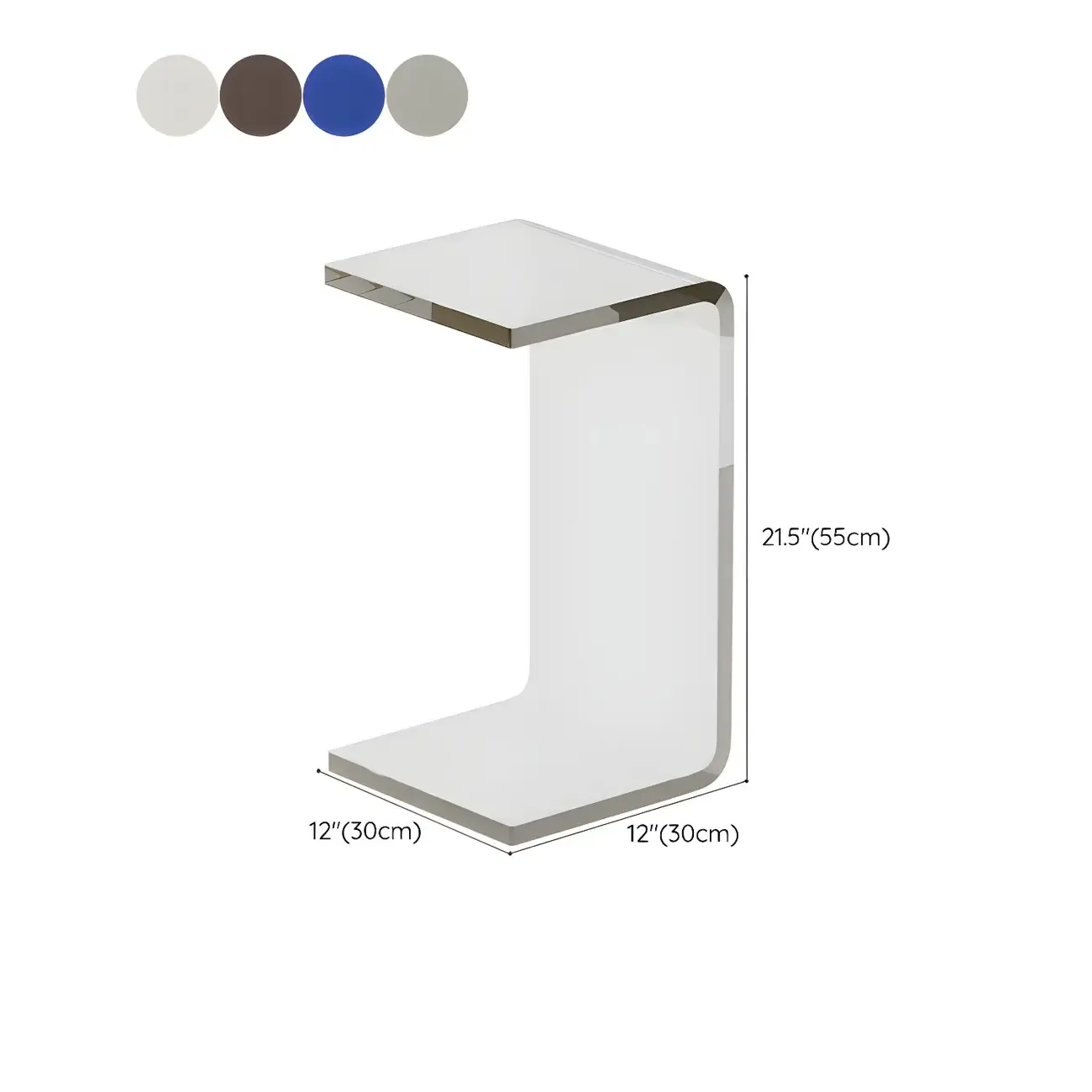 Simple White Acrylic C-Shaped Square Side Table #size