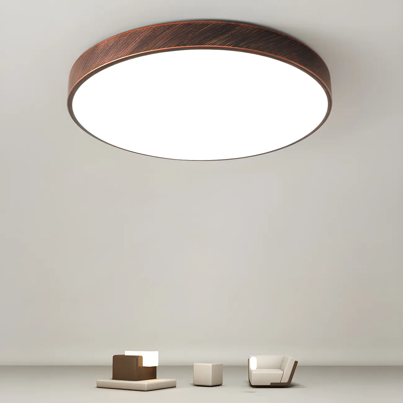 Minimalist Round Rust LED Dimmable Flush Ceiling Light Image - 1 | homeyfad
