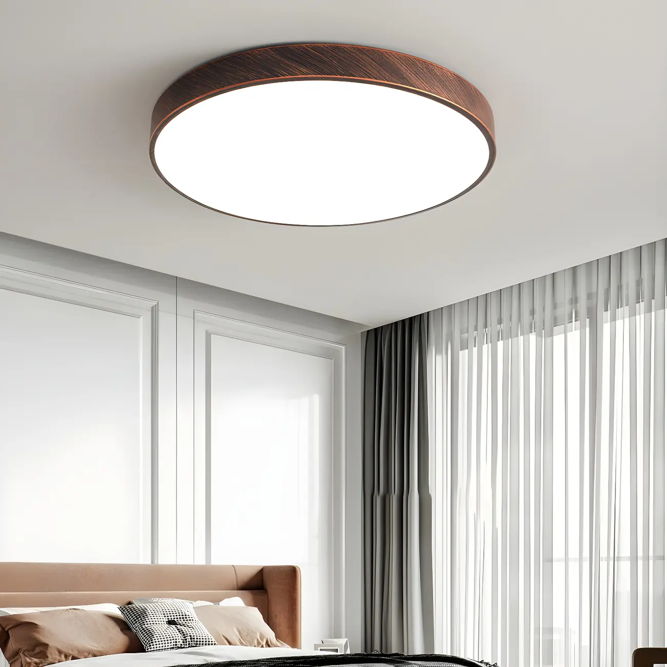 Minimalist Round Rust LED Dimmable Flush Ceiling Light Image - 3 | homeyfad