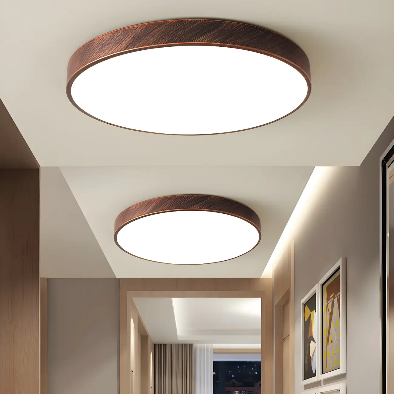 Minimalist Round Rust LED Dimmable Flush Ceiling Light Image - 4 | homeyfad