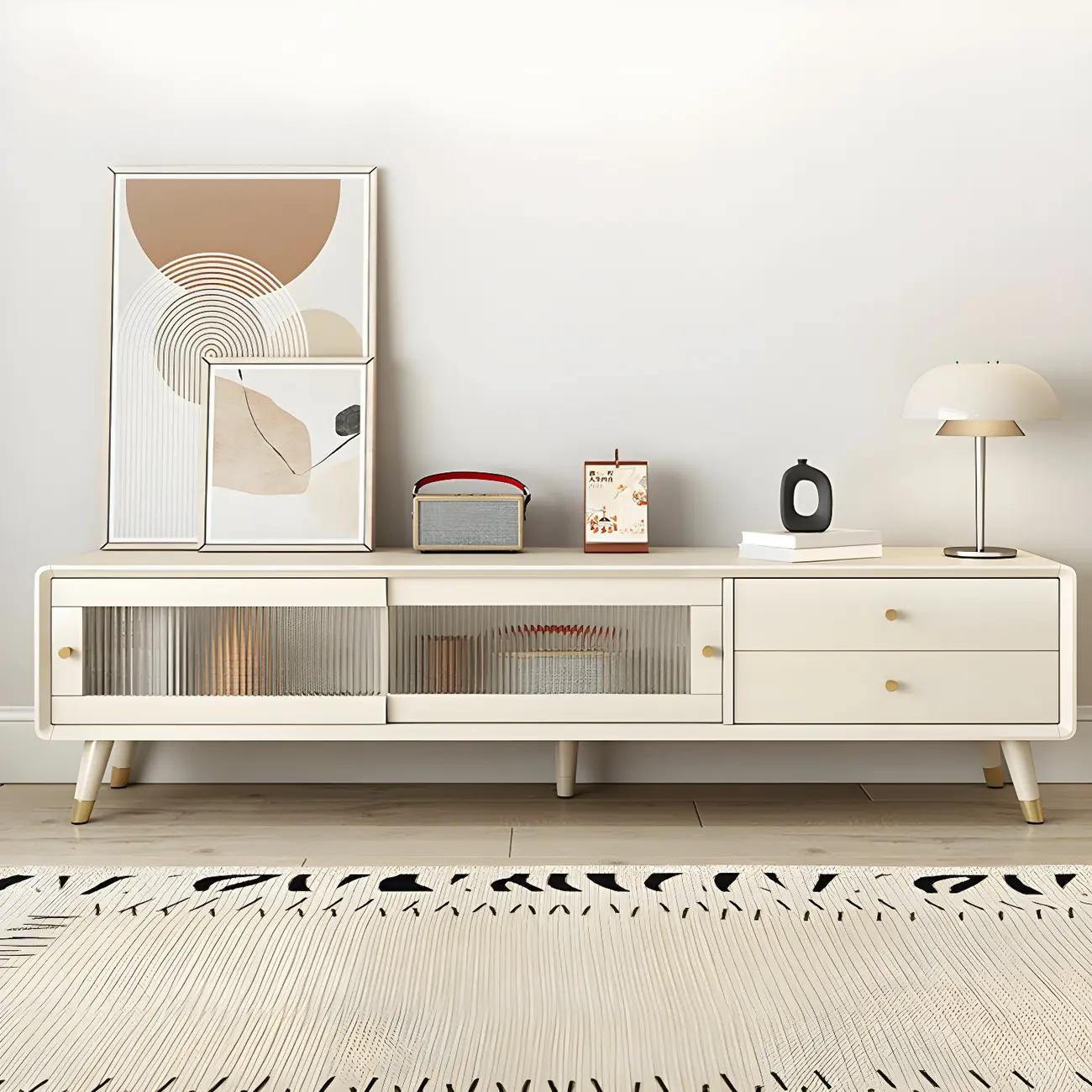 Nordic Natural Wooden TV Stand with Cable Management & Legs Image - 4 | homeyfad