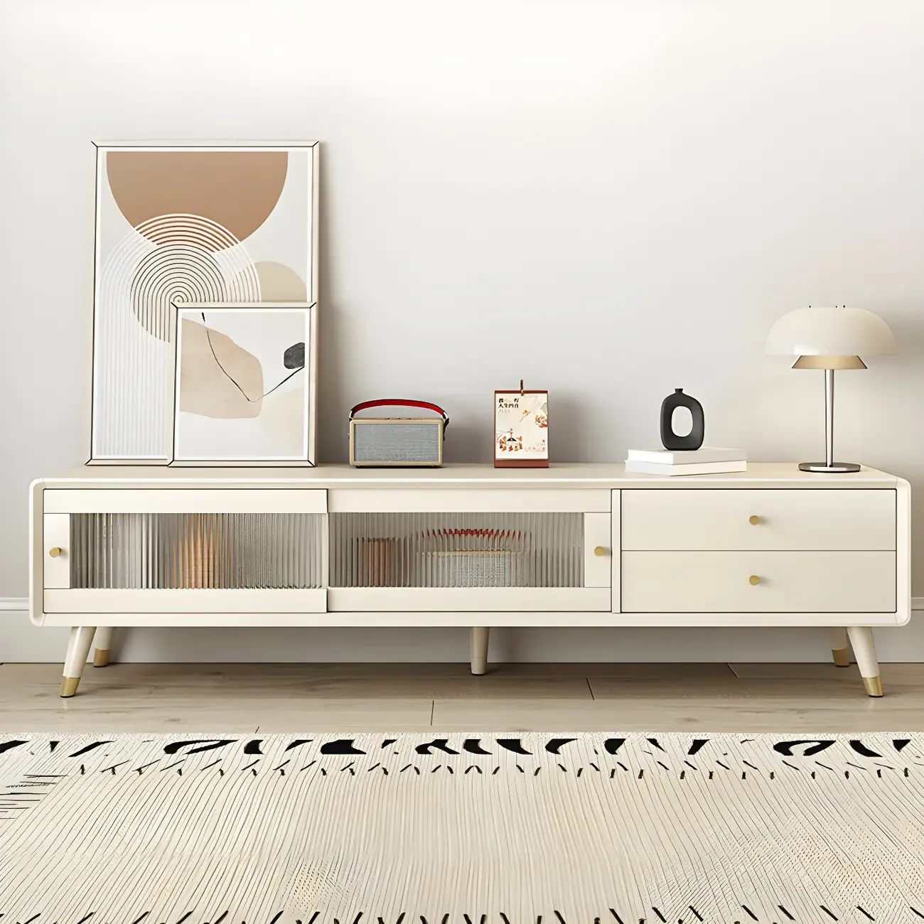 Nordic Natural Wooden TV Stand with Cable Management & Legs Image - 4