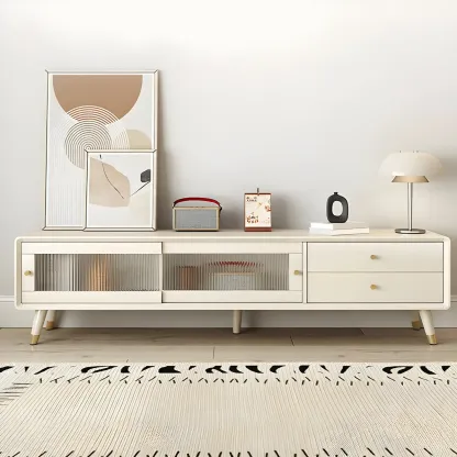 Nordic Natural Wooden TV Stand with Cable Management & Legs Image - 4