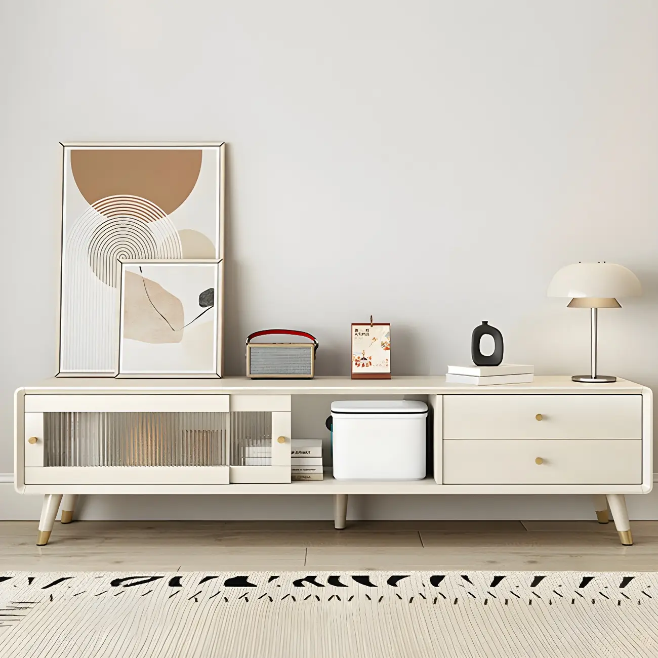 Nordic Natural Wooden TV Stand with Cable Management & Legs Image - 5 | homeyfad