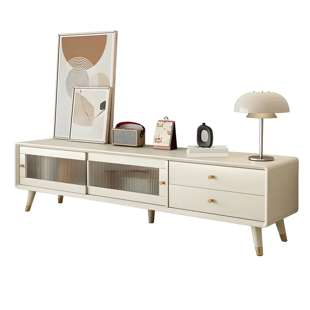 Nordic Natural Wooden TV Stand with Cable Management & Legs Image - 8