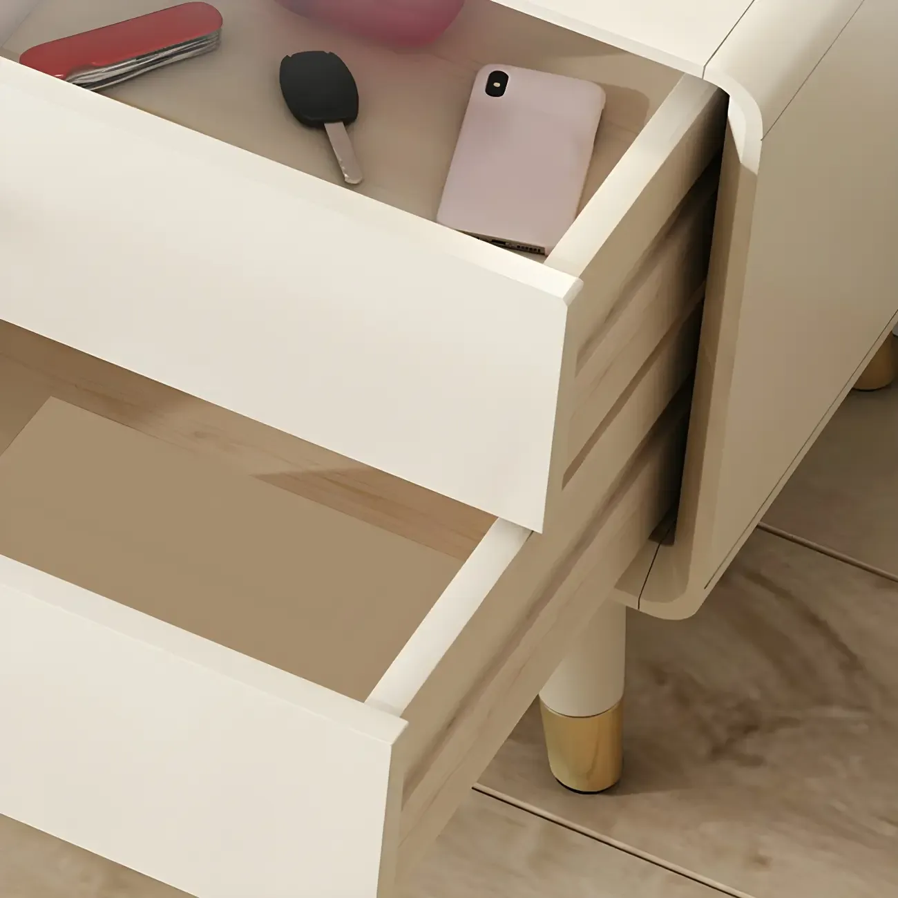 Nordic Natural Wooden TV Stand with Cable Management & Legs Image - 9