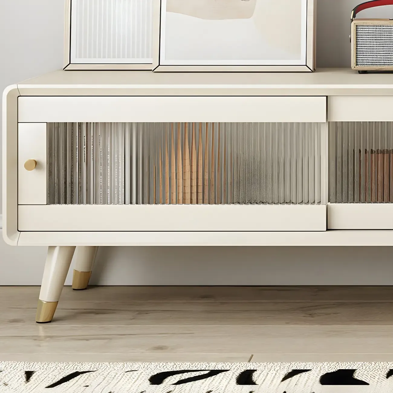 Nordic Natural Wooden TV Stand with Cable Management & Legs Image - 11