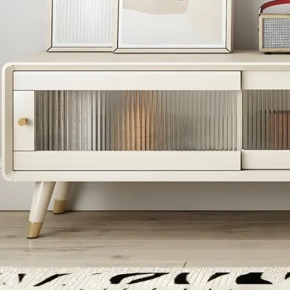 Nordic Natural Wooden TV Stand with Cable Management & Legs Image - 11