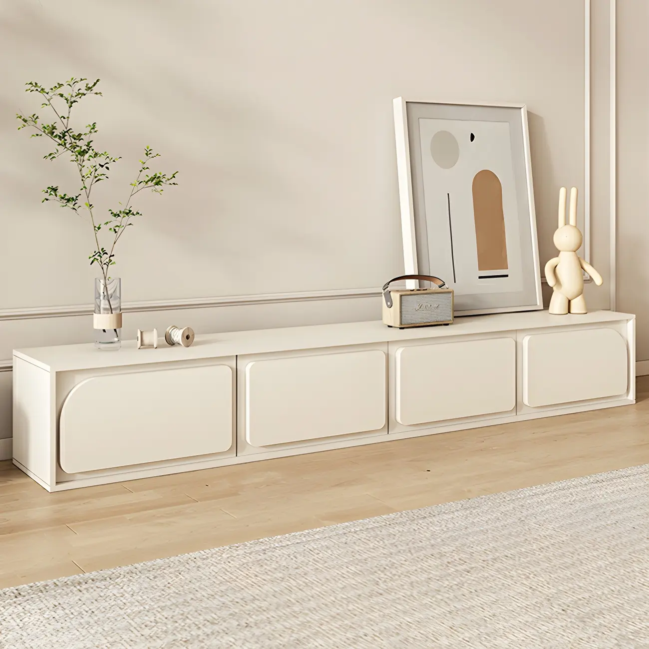 Minimalist White Wooden TV Stand with Storage Cabinets Image - 2 | homeyfad