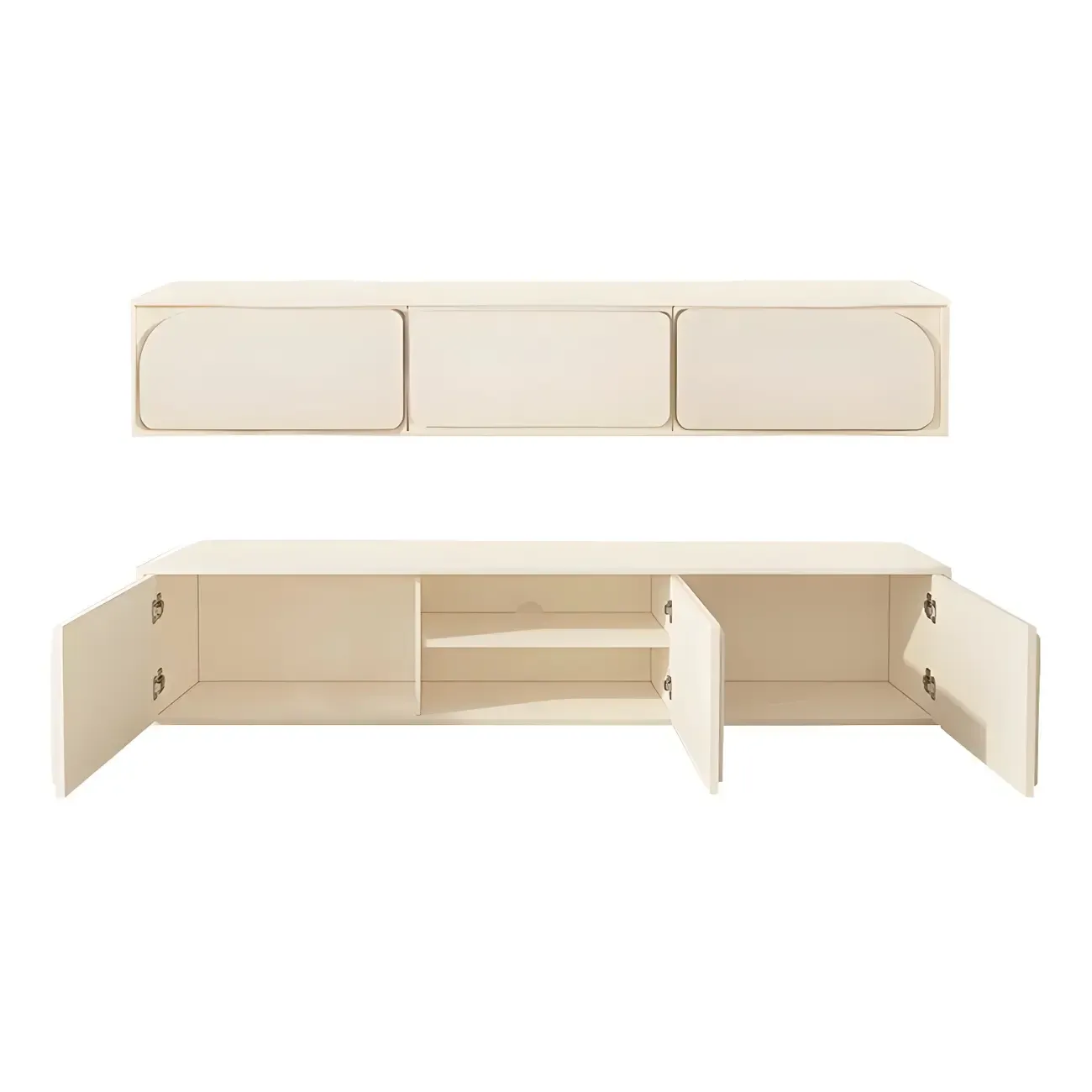Minimalist White Wooden TV Stand with Storage Cabinets Image - 3
