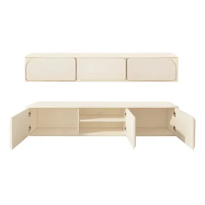 Minimalist White Wooden TV Stand with Storage Cabinets Image - 3