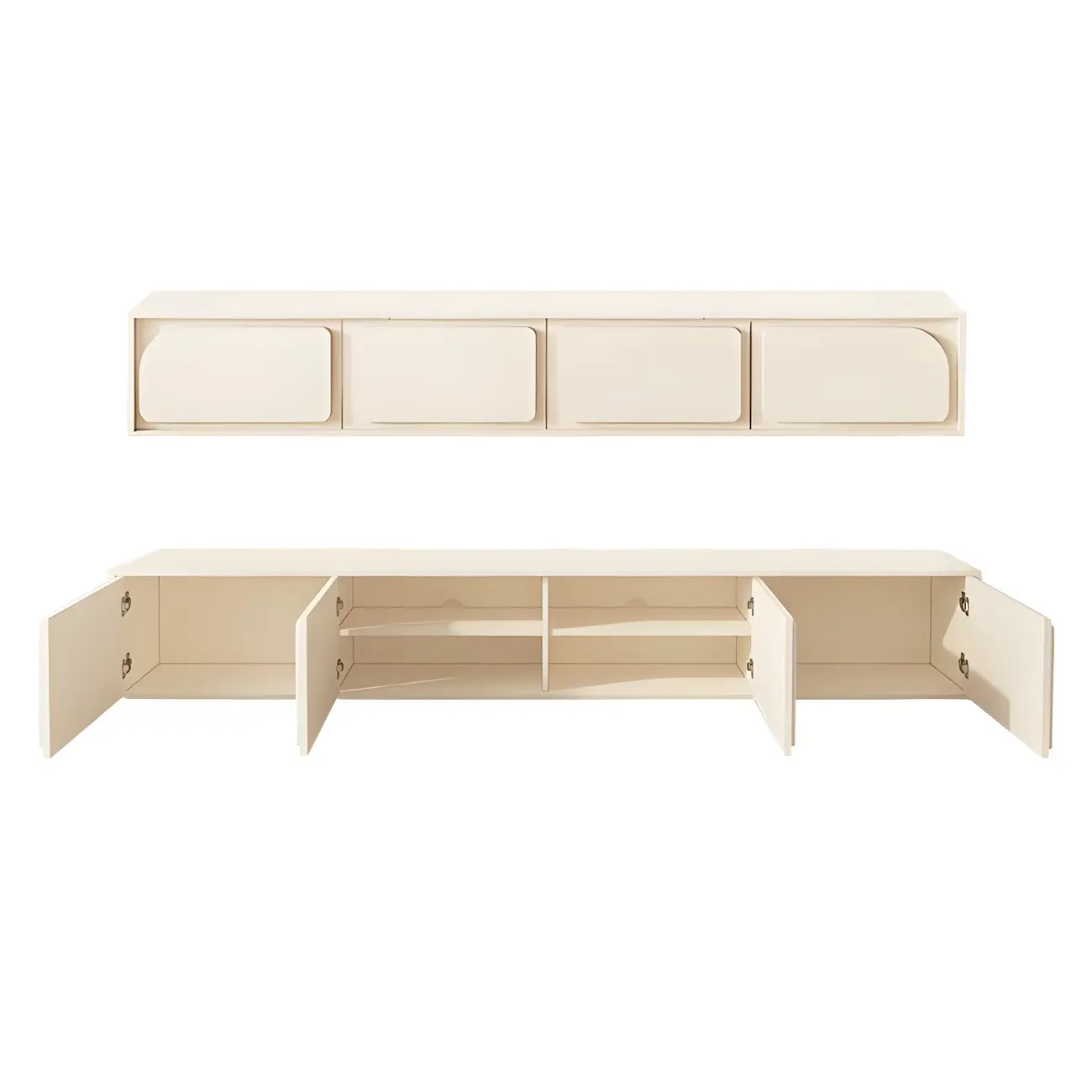 Minimalist White Wooden TV Stand with Storage Cabinets Image - 4 | homeyfad