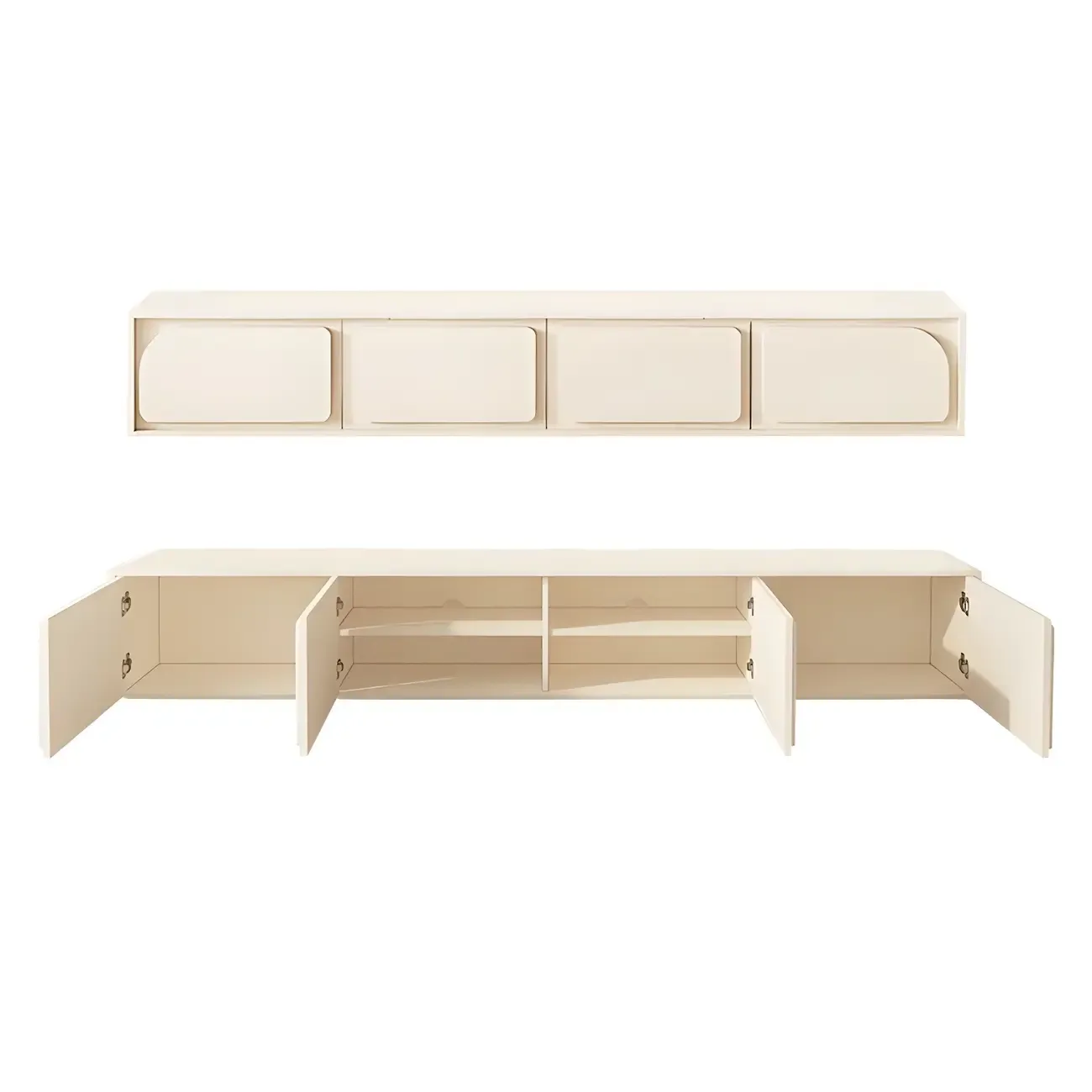 Minimalist White Wooden TV Stand with Storage Cabinets Image - 4